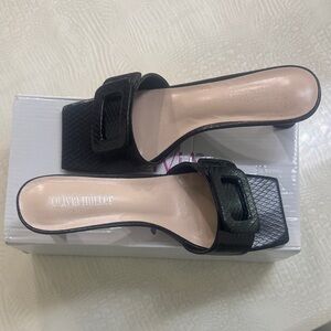 Olivia Miller Black Slide Sandals with Buckle